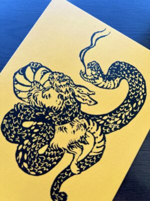 Hase und Schlange im Holzschnitt Stil - Artprint und Postkarte